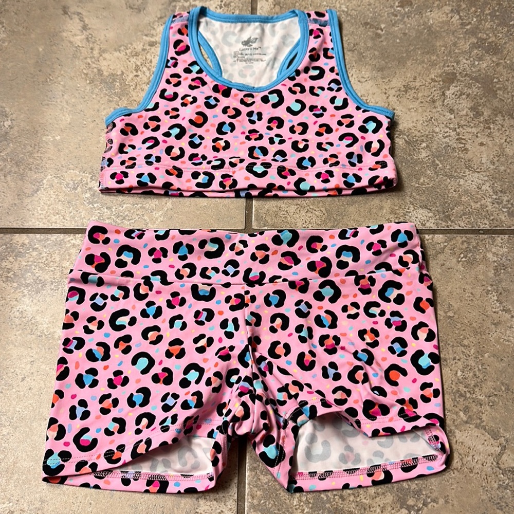 Lucky & Me Dance Pink Animal Print Sports Bra & Bootie Shorts Set 9/10